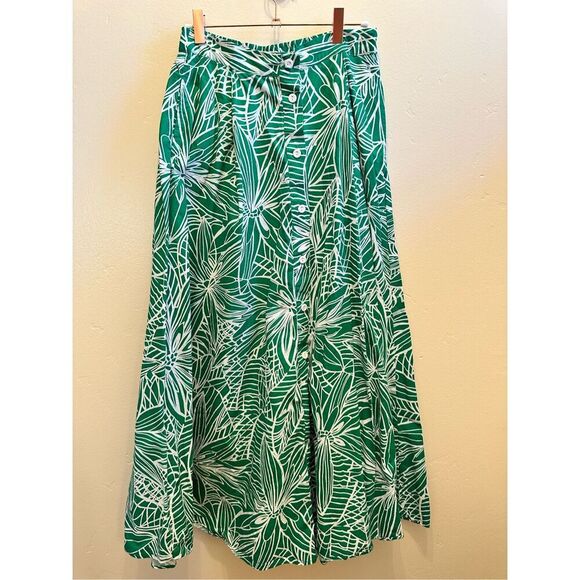 Tabitha Brown Green and White Linear Floral Print Maxi Skirt Size XS - Picture 2 of 4